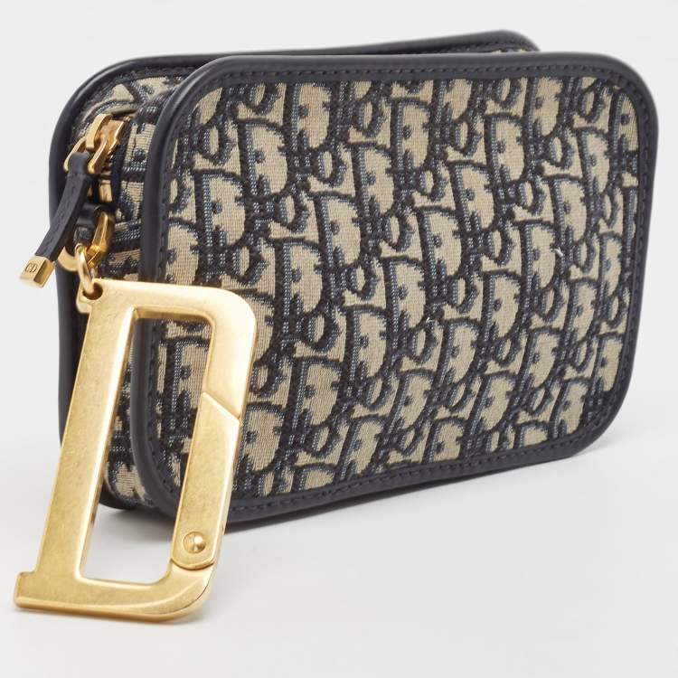 Pre Owned Dior Navy Blue Oblique Canvas and Leather Diorquake Clutch