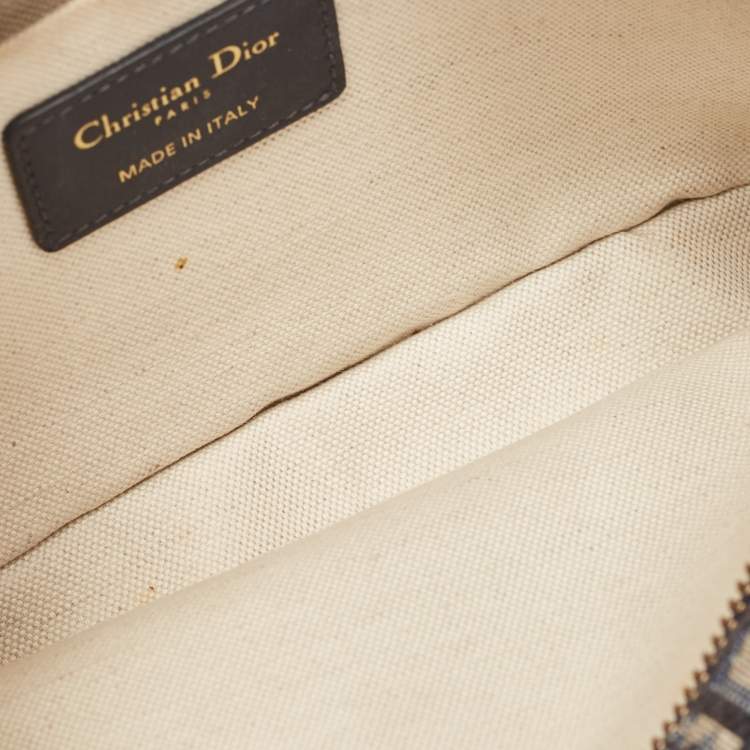Pre Owned Dior Navy Blue Oblique Canvas and Leather Diorquake Clutch