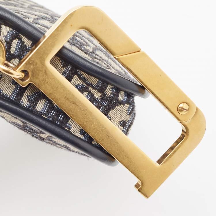 Pre Owned Dior Navy Blue Oblique Canvas and Leather Diorquake Clutch
