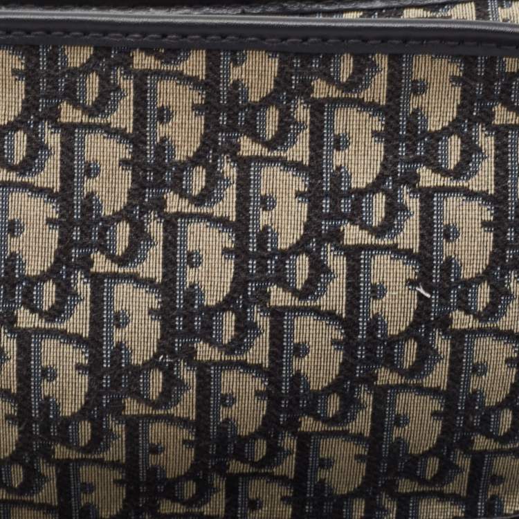 Pre Owned Dior Navy Blue Oblique Canvas and Leather Diorquake Clutch