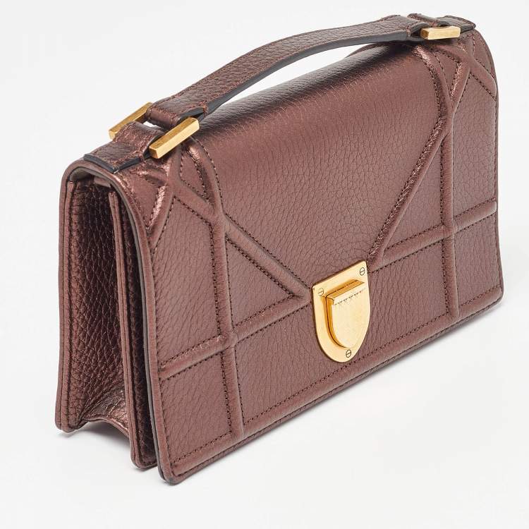 Pre Owned Dior Bronze Leather Diorama Top Handle Bag