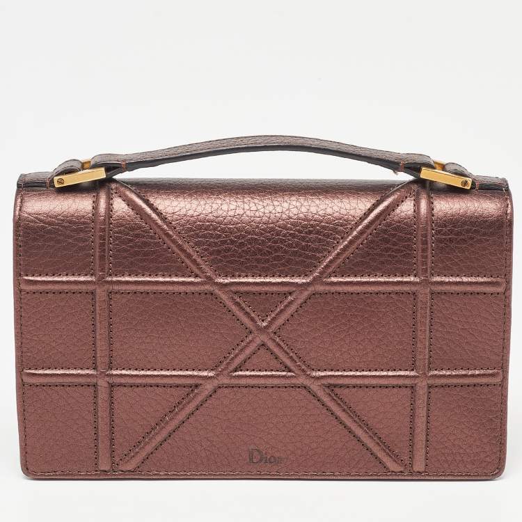 Pre Owned Dior Bronze Leather Diorama Top Handle Bag