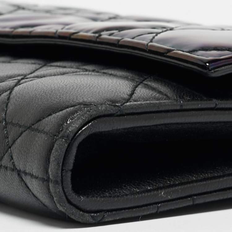Pre Owned Dior Black Iridescent Cannage Patent and Leather Lady Dior Flap Wallet