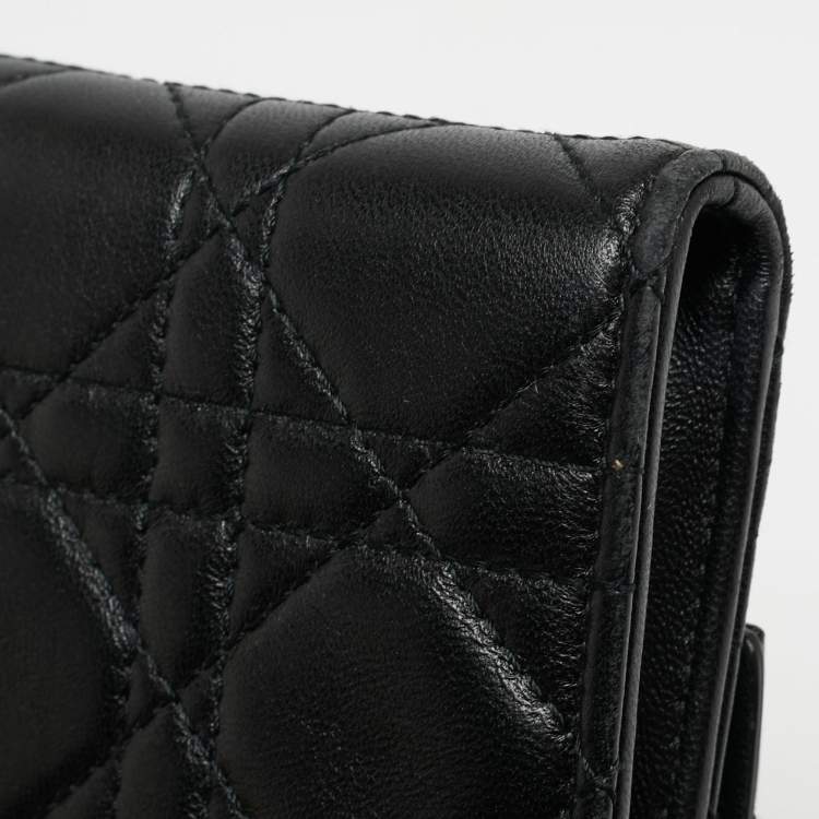 Pre Owned Dior Black Iridescent Cannage Patent and Leather Lady Dior Flap Wallet