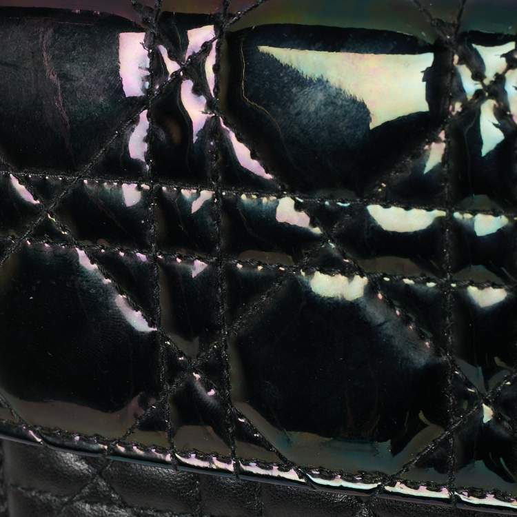 Pre Owned Dior Black Iridescent Cannage Patent and Leather Lady Dior Flap Wallet