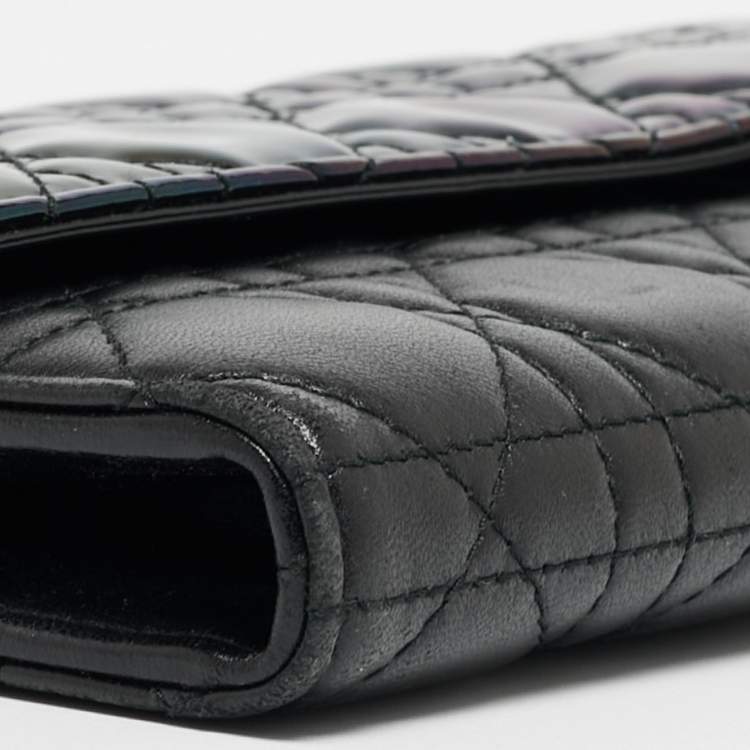 Pre Owned Dior Black Iridescent Cannage Patent and Leather Lady Dior Flap Wallet