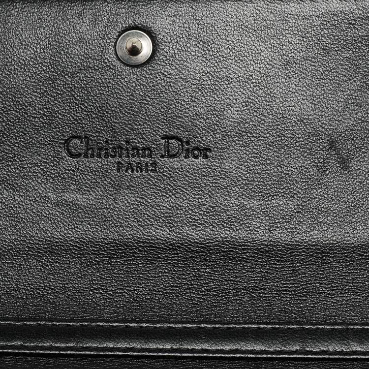 Pre Owned Dior Black Iridescent Cannage Patent and Leather Lady Dior Flap Wallet