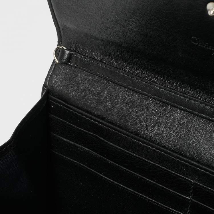 Pre Owned Dior Black Iridescent Cannage Patent and Leather Lady Dior Flap Wallet