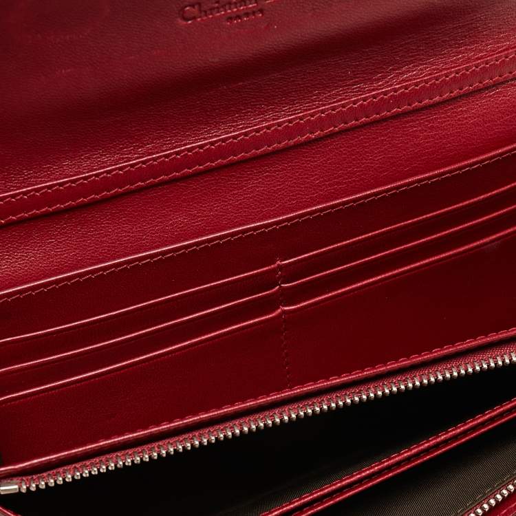 Pre Owned Dior Red Cannage Patent Leather Lady Dior Flap Wallet 
