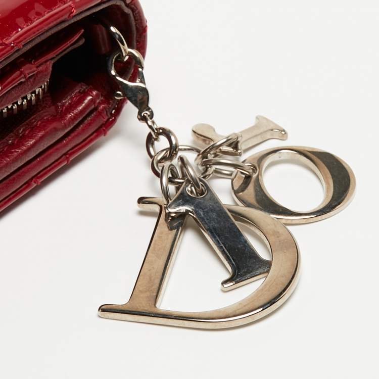 Pre Owned Dior Red Cannage Patent Leather Lady Dior Flap Wallet 