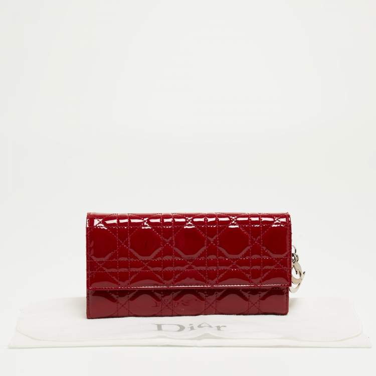 Pre Owned Dior Red Cannage Patent Leather Lady Dior Flap Wallet 