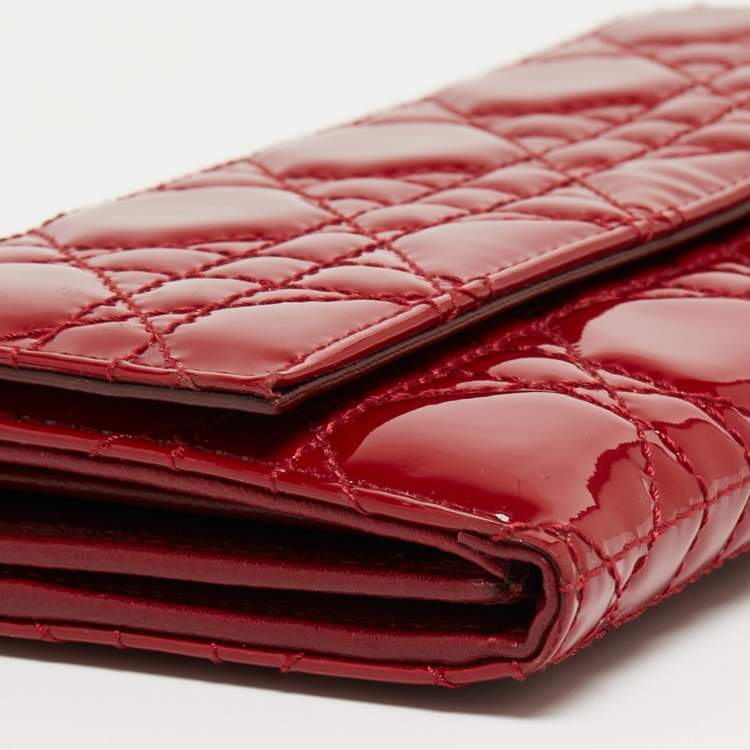 Pre Owned Dior Red Cannage Patent Leather Lady Dior Flap Wallet 