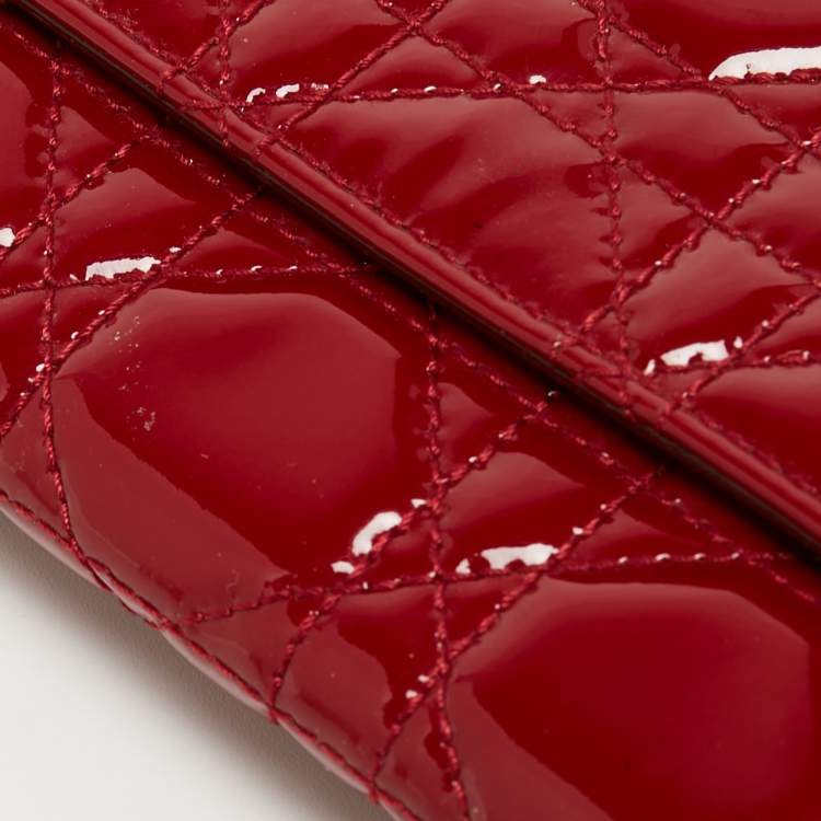 Pre Owned Dior Red Cannage Patent Leather Lady Dior Flap Wallet 