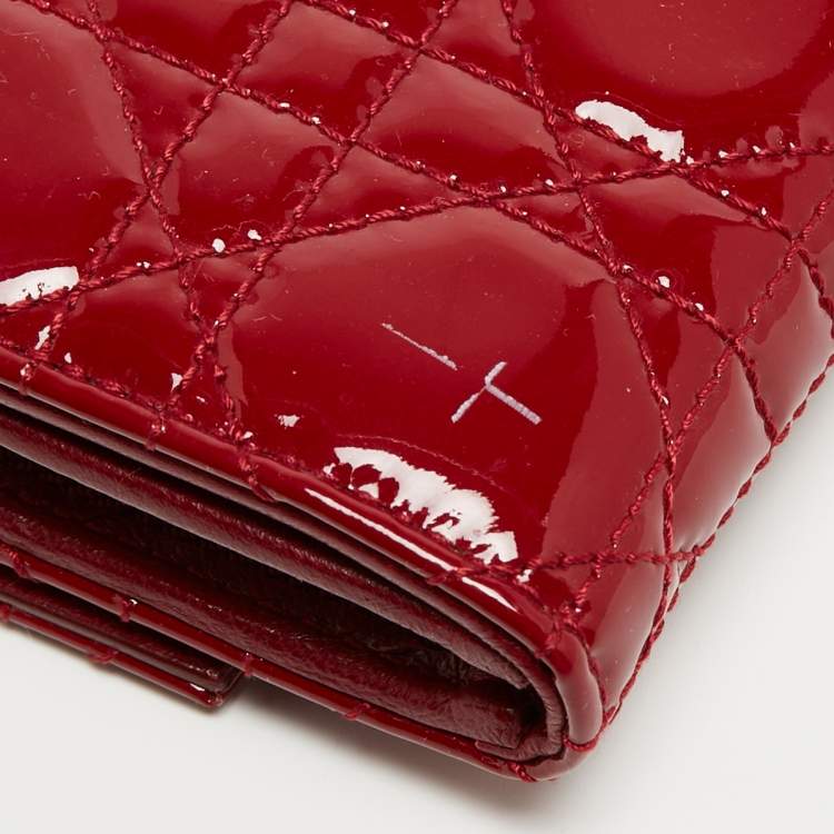 Pre Owned Dior Red Cannage Patent Leather Lady Dior Flap Wallet 