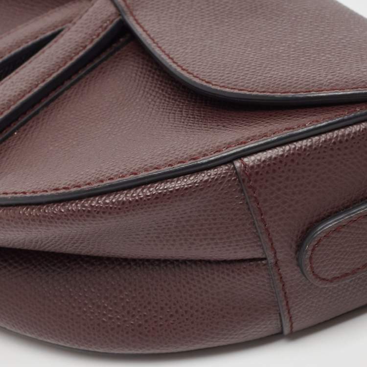 Pre Owned Dior Burgundy Grained Leather Saddle Bag