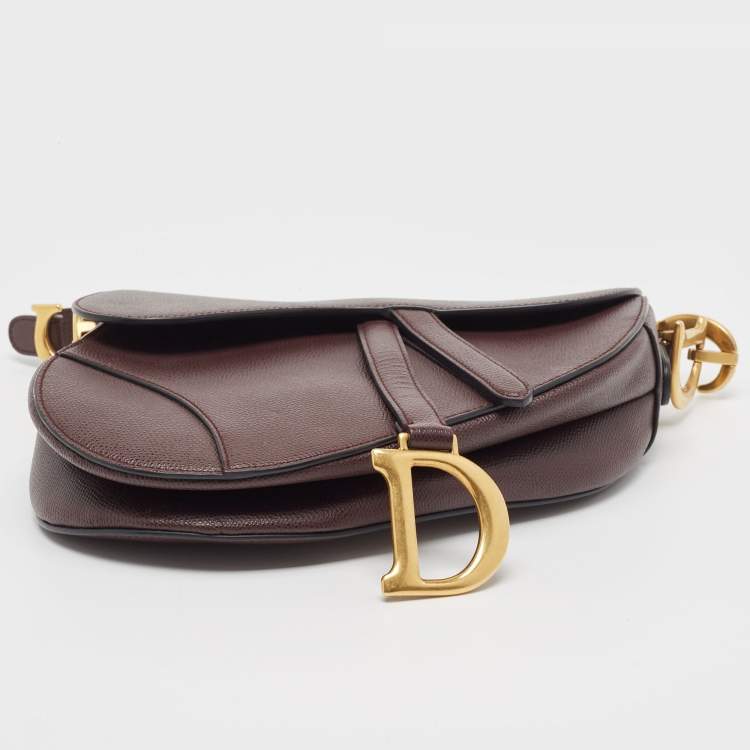 Pre Owned Dior Burgundy Grained Leather Saddle Bag