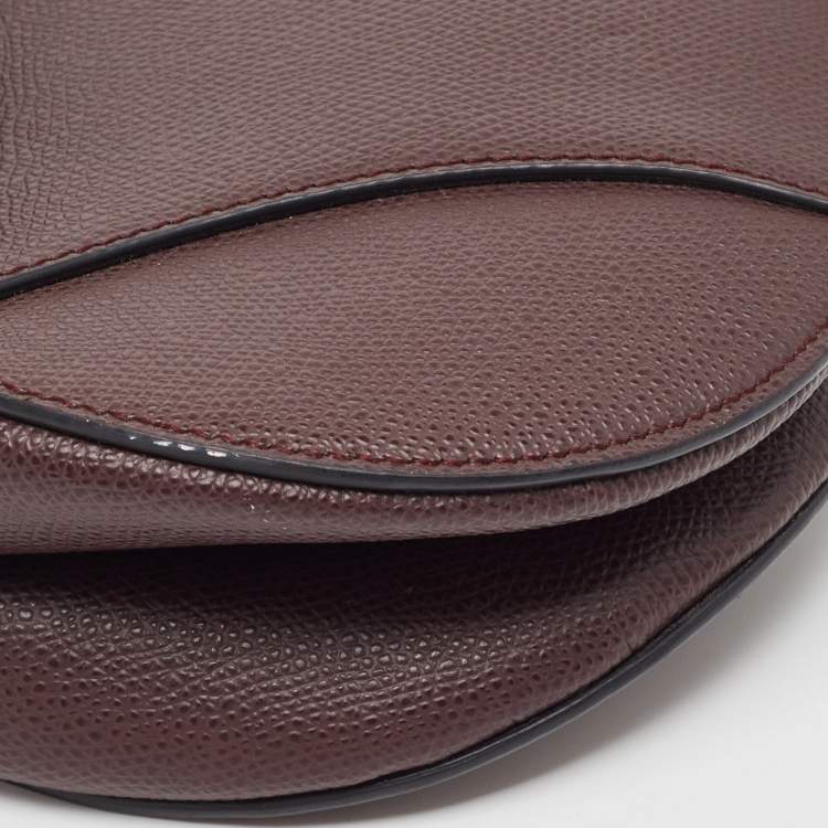 Pre Owned Dior Burgundy Grained Leather Saddle Bag