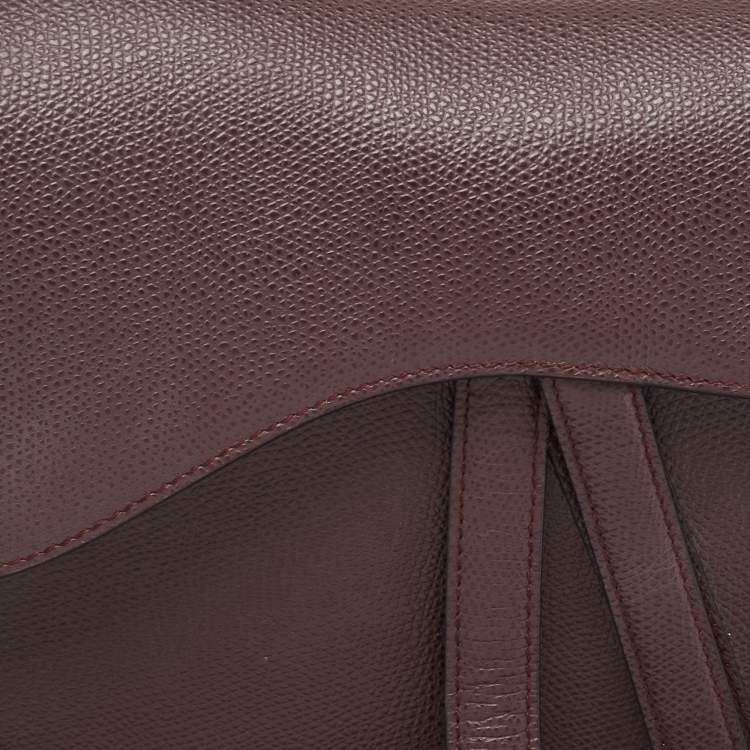 Pre Owned Dior Burgundy Grained Leather Saddle Bag