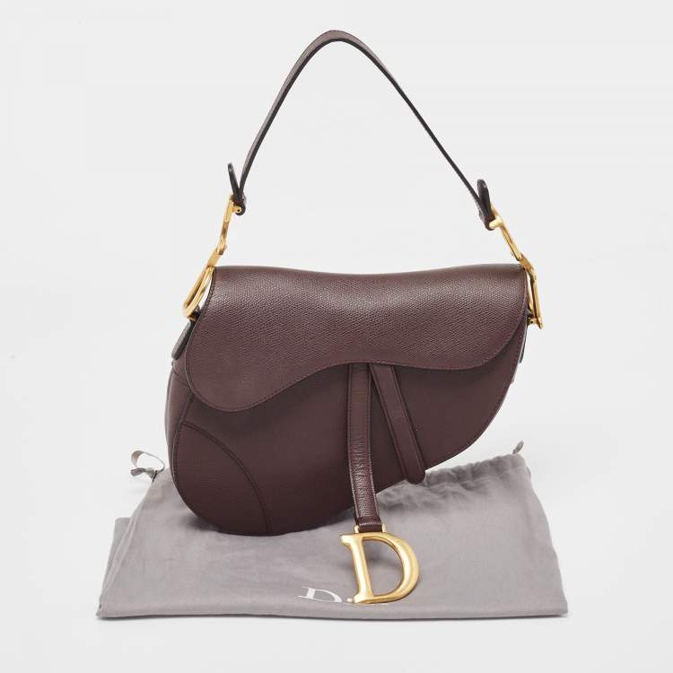 Pre Owned Dior Burgundy Grained Leather Saddle Bag