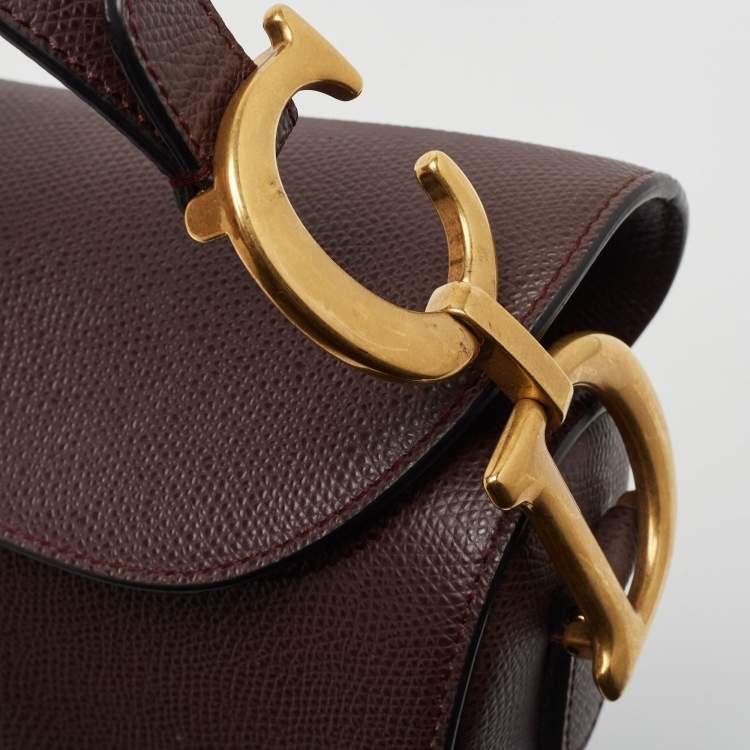 Pre Owned Dior Burgundy Grained Leather Saddle Bag