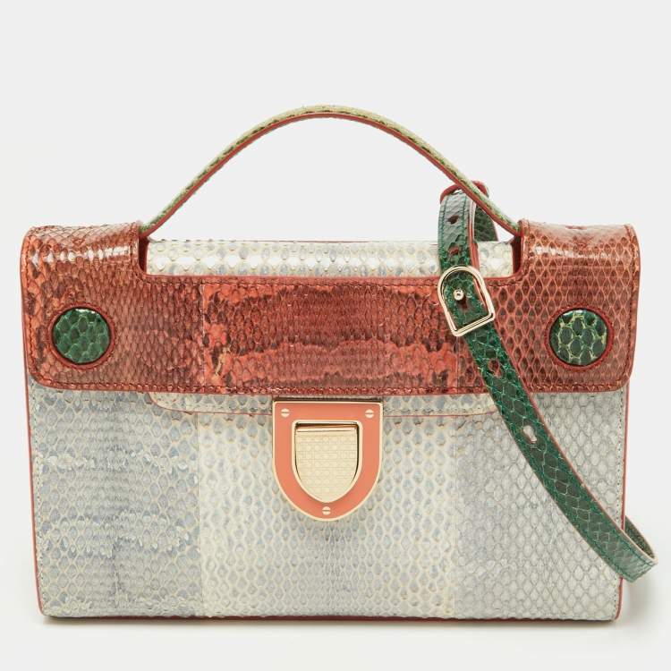 Pre Owned Dior Multicolor Watersnake Leather Mini Diorever Top Handle Bag