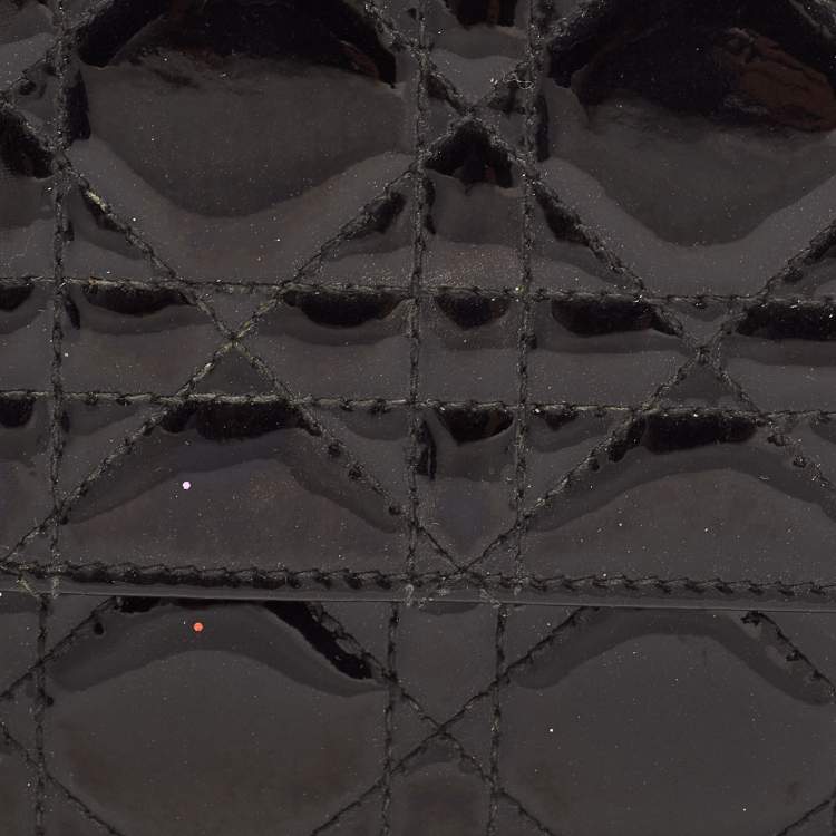 Pre Owned Dior Black Cannage Patent Leather Lady Dior Continental Wallet