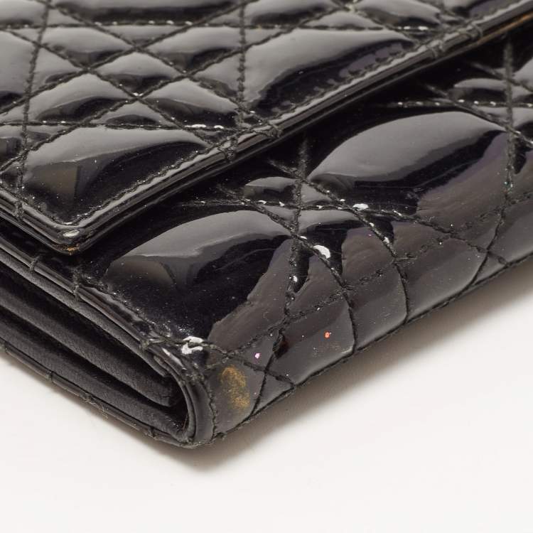 Pre Owned Dior Black Cannage Patent Leather Lady Dior Continental Wallet