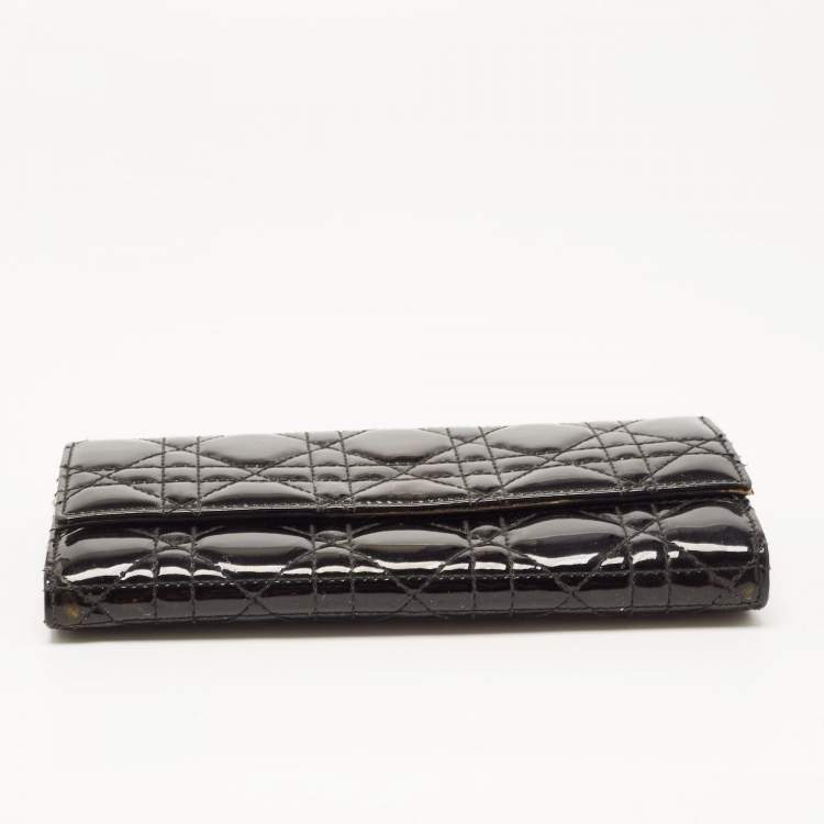 Pre Owned Dior Black Cannage Patent Leather Lady Dior Continental Wallet