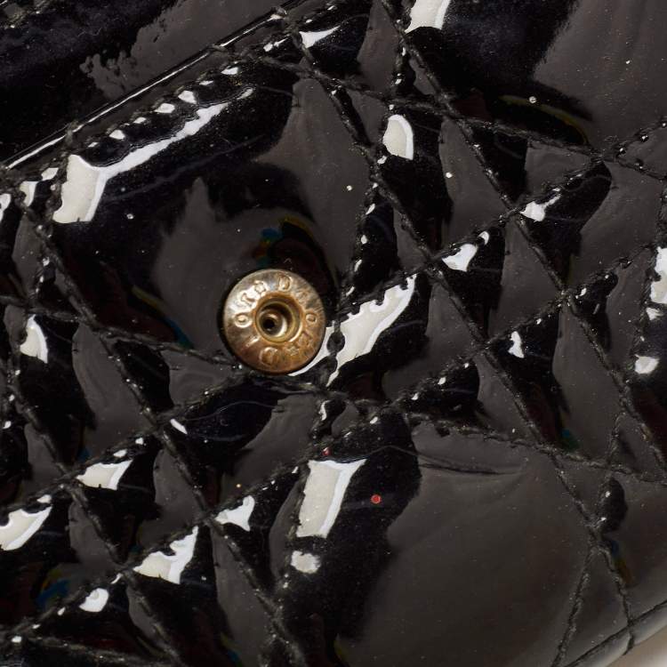 Pre Owned Dior Black Cannage Patent Leather Lady Dior Continental Wallet