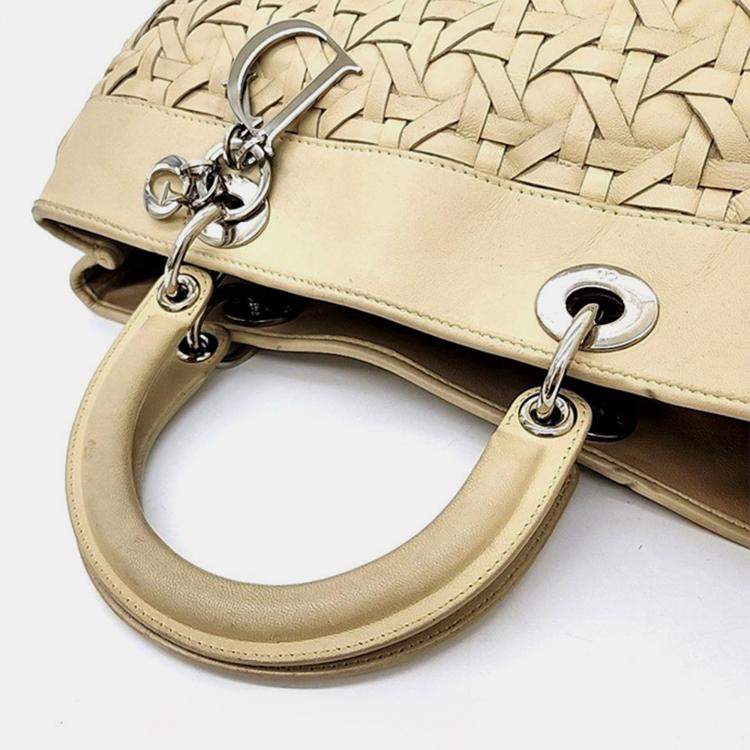 Pre Owned Christian Dior Beige Woven Leather Cannage Tote Bag
