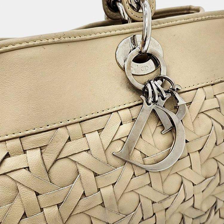 Pre Owned Christian Dior Beige Woven Leather Cannage Tote Bag