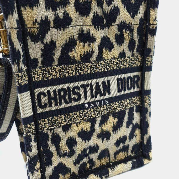 Pre Owned Christian Dior Beige Embroidery Canvas Mini Book Tote Phone Bag