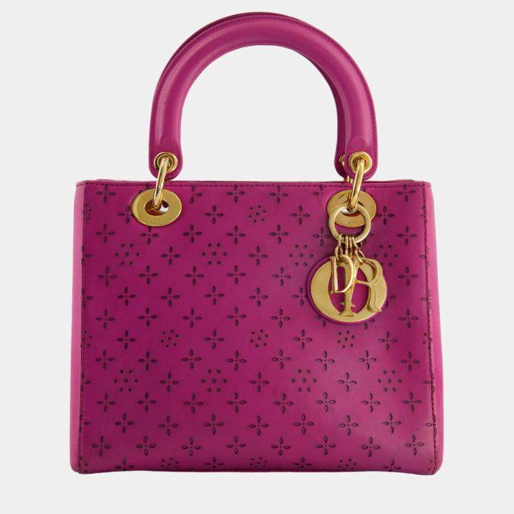 Christian Dior Vintage Medium Lady Dior Bag in Fuchsia Leather with