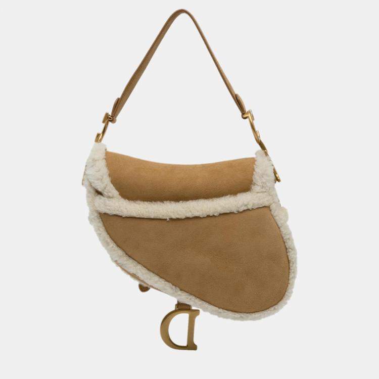 Pre Owned Dior Brown Shearling Saddle Bag