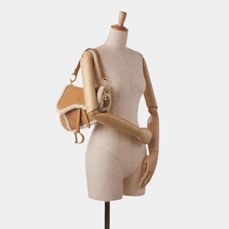 Pre Owned Dior Brown Shearling Saddle Bag