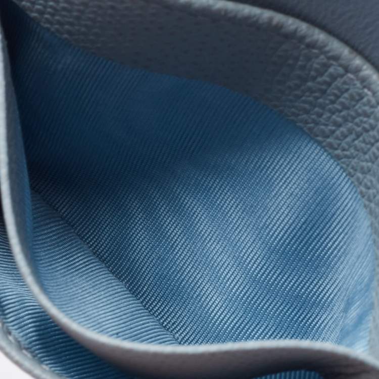 Pre Owned Dior Light Blue Leather Saddle Flap Card Case