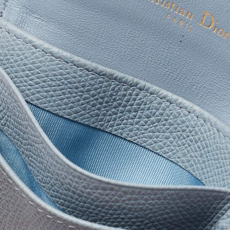 Pre Owned Dior Light Blue Leather Saddle Flap Card Case