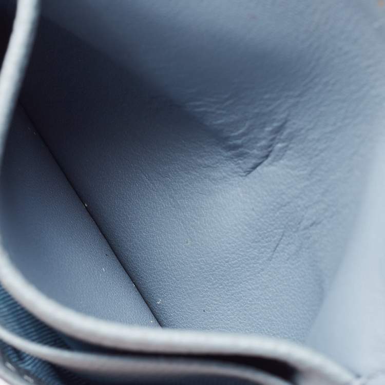 Pre Owned Dior Light Blue Leather Saddle Flap Card Case