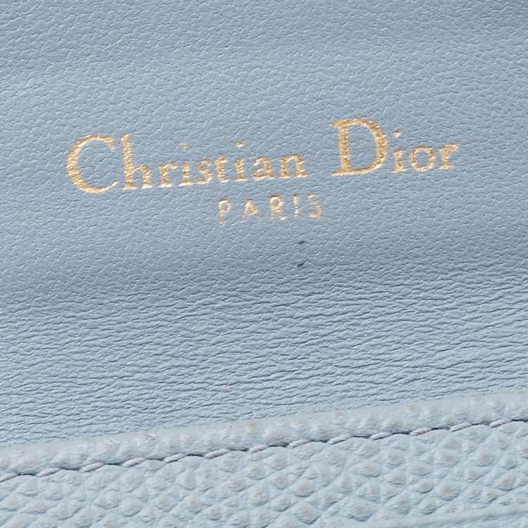 Pre Owned Dior Light Blue Leather Saddle Flap Card Case