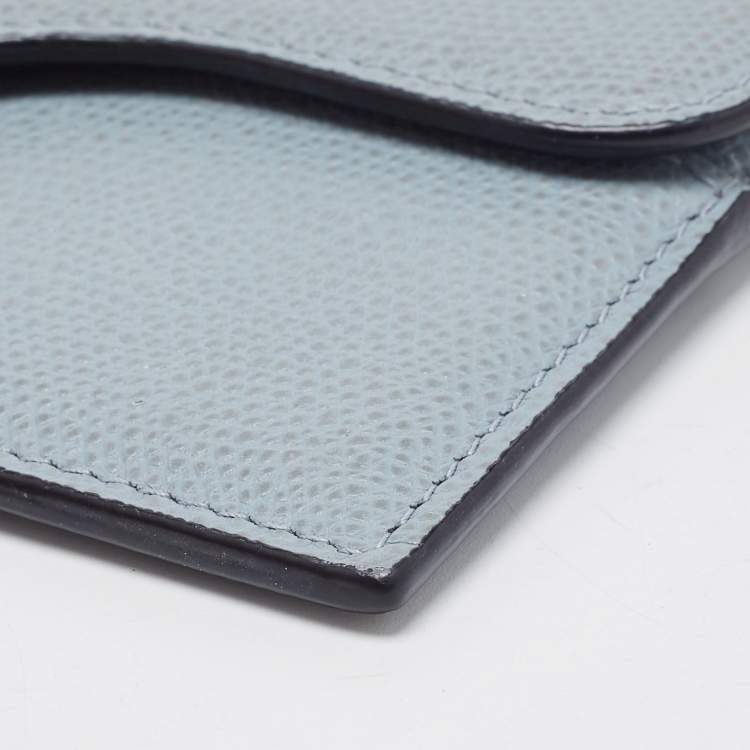 Pre Owned Dior Light Blue Leather Saddle Flap Card Case