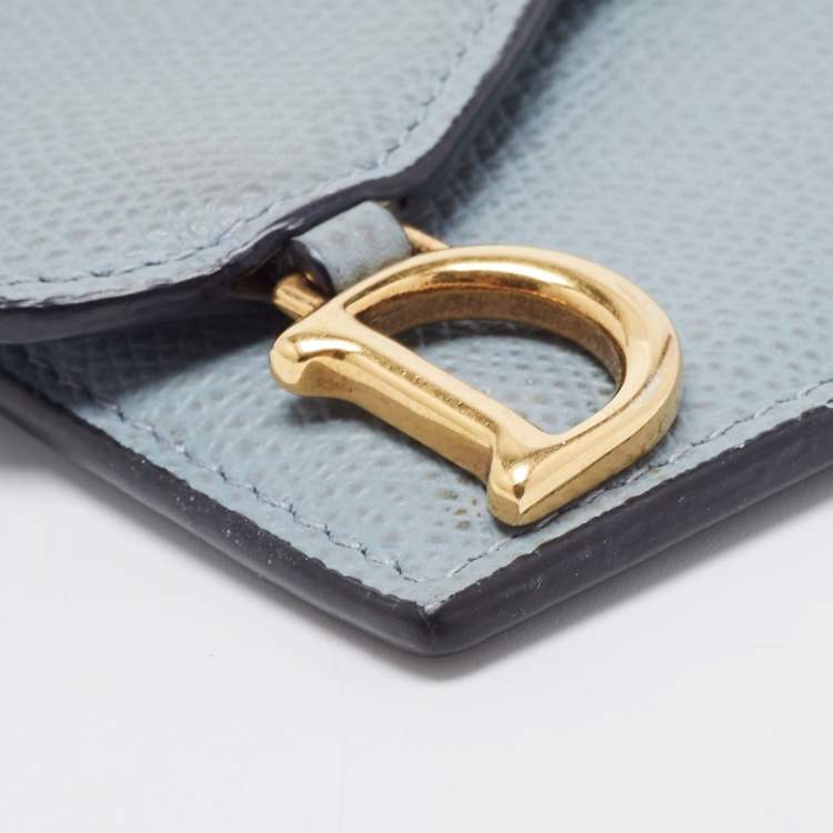 Pre Owned Dior Light Blue Leather Saddle Flap Card Case