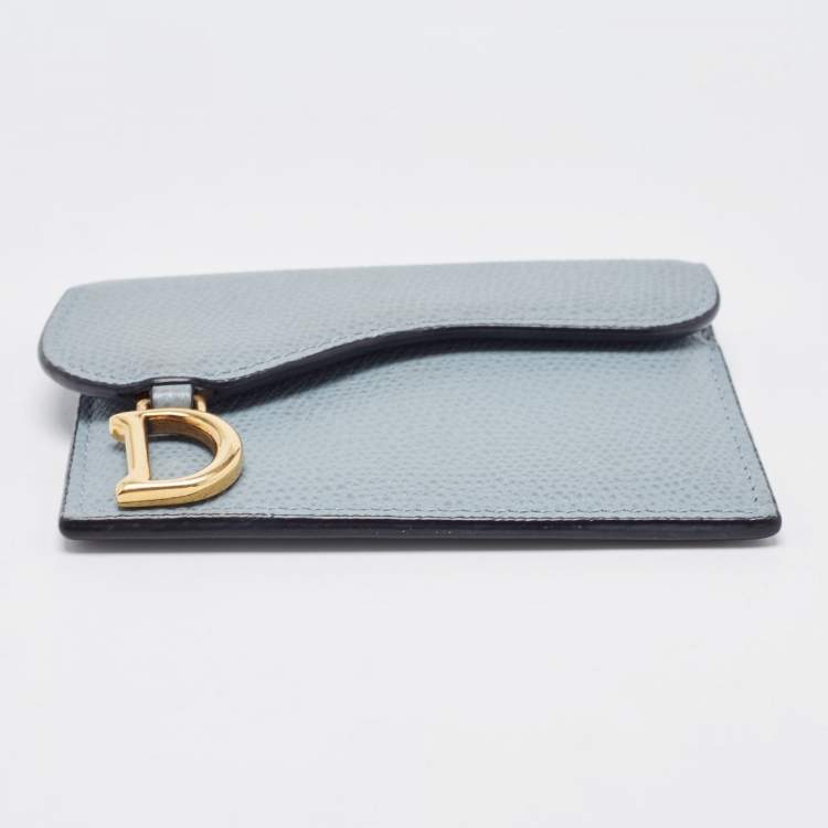 Pre Owned Dior Light Blue Leather Saddle Flap Card Case