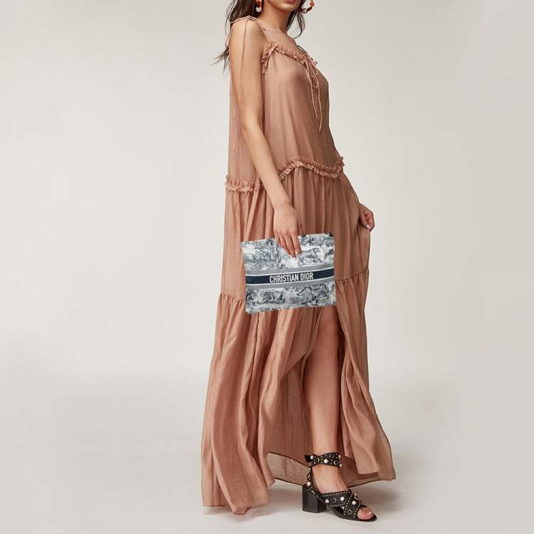 Pre Owned Dior Blue Technical Fabric Diortravel Zipped Pouch