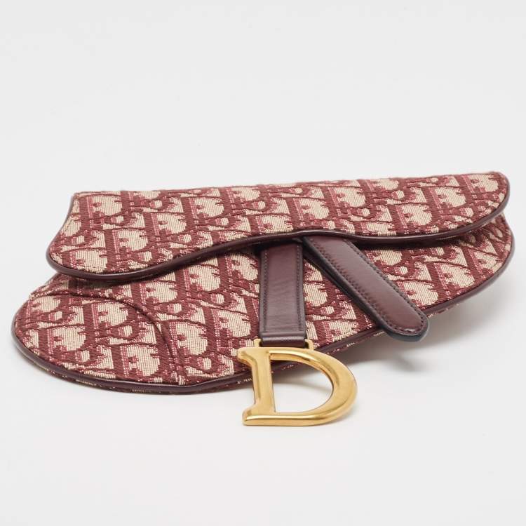 Pre Owned Dior Burgundy Oblique Canvas and Leather Saddle Belt Bag
