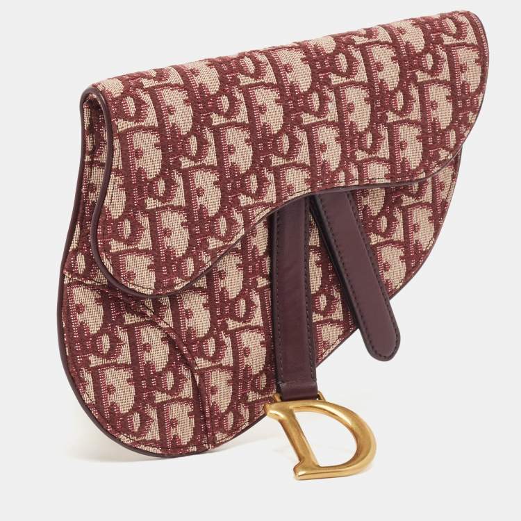 Pre Owned Dior Burgundy Oblique Canvas and Leather Saddle Belt Bag