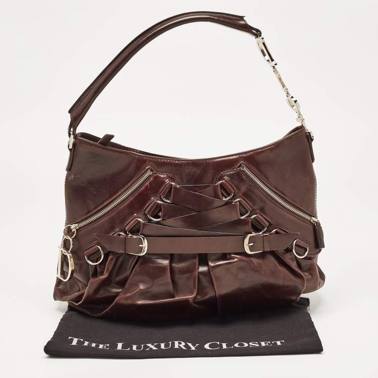 Pre Owned Dior Dark Brown Leather Corset Ballet Hobo