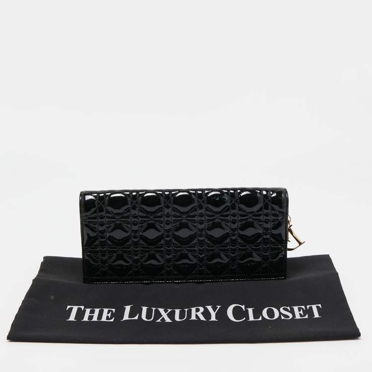 Pre Owned Dior Black Cannage Patent Leather Lady Dior Long Chain Clutch