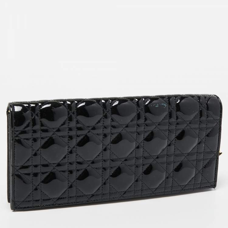 Pre Owned Dior Black Cannage Patent Leather Lady Dior Long Chain Clutch
