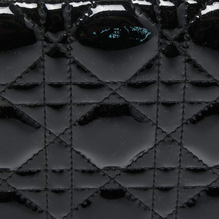 Pre Owned Dior Black Cannage Patent Leather Lady Dior Long Chain Clutch