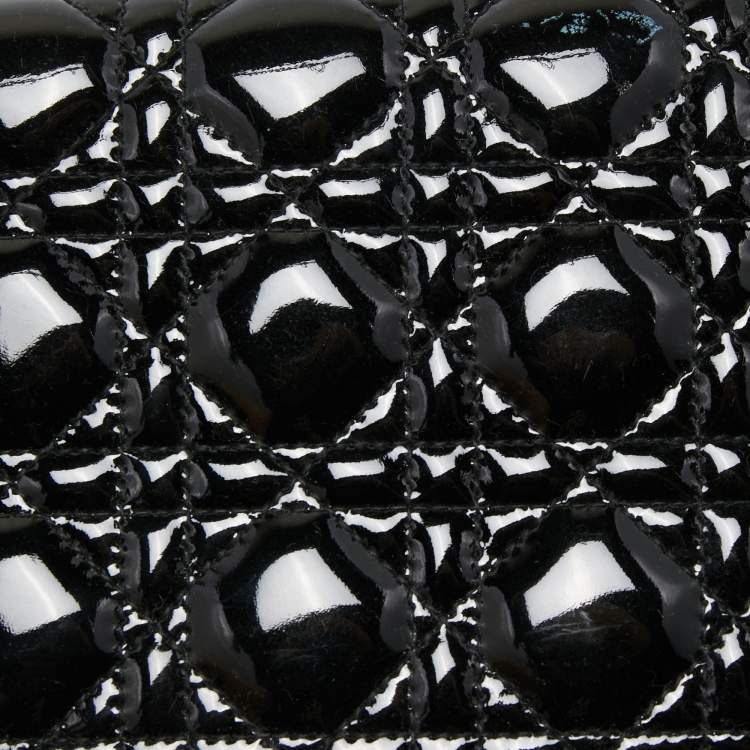 Pre Owned Dior Black Cannage Patent Leather Lady Dior Long Chain Clutch